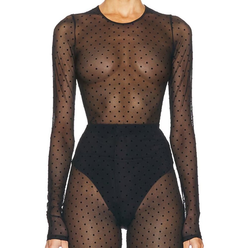 REDEMPTION Black Dotted Mesh Bodysuit 38 4 $500